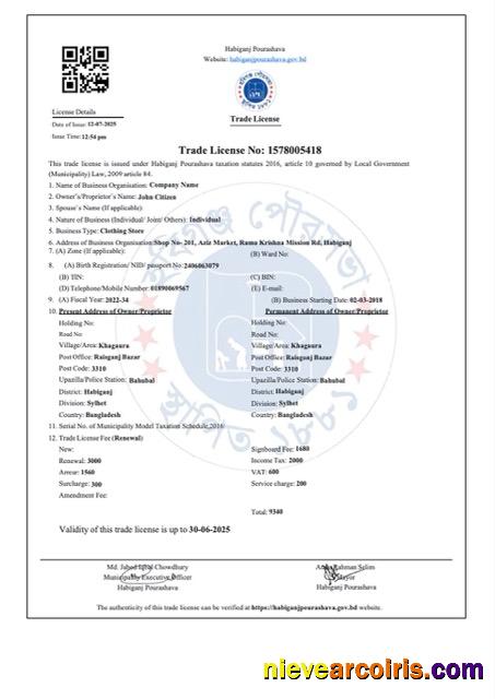 Bangladesh Habiganj trade license